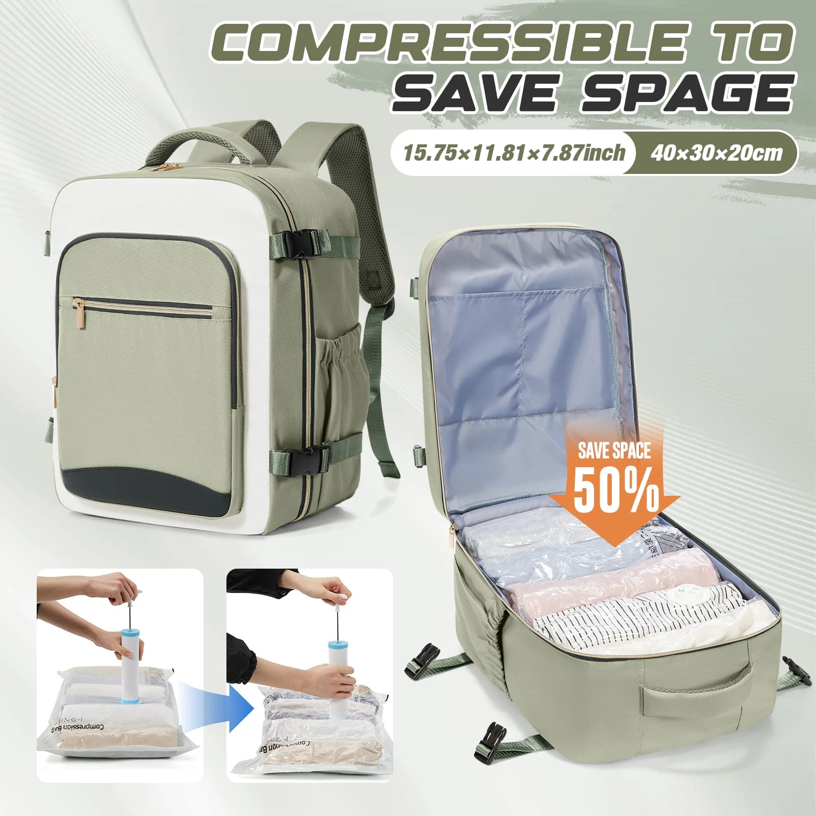Borsa Sottovuoto, Zaino da Viaggio Ryanair 40x30x20, Zaino Bagaglio a Mano Uomo Donna, Borsa per Laptop da Cabina, Zaino Scuola