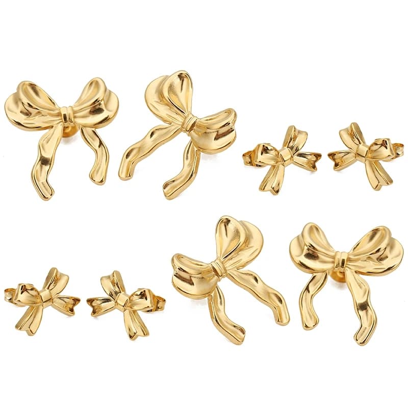 lotton earrings with gold plated waterproof bow PVD stainless steel for women's luxury fashion jewelry earrings