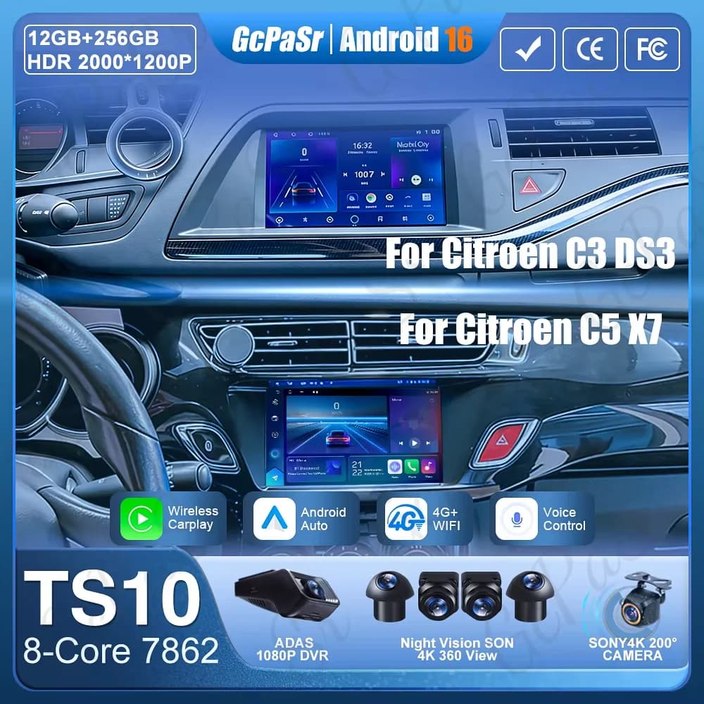 Android 16 Carplay Video Per Citroen C5 X7 III DS3 C3 Autoradio GPS Navigazione Stereo Monitor Per Auto Bluetooth No 2din DSP 2k DVD