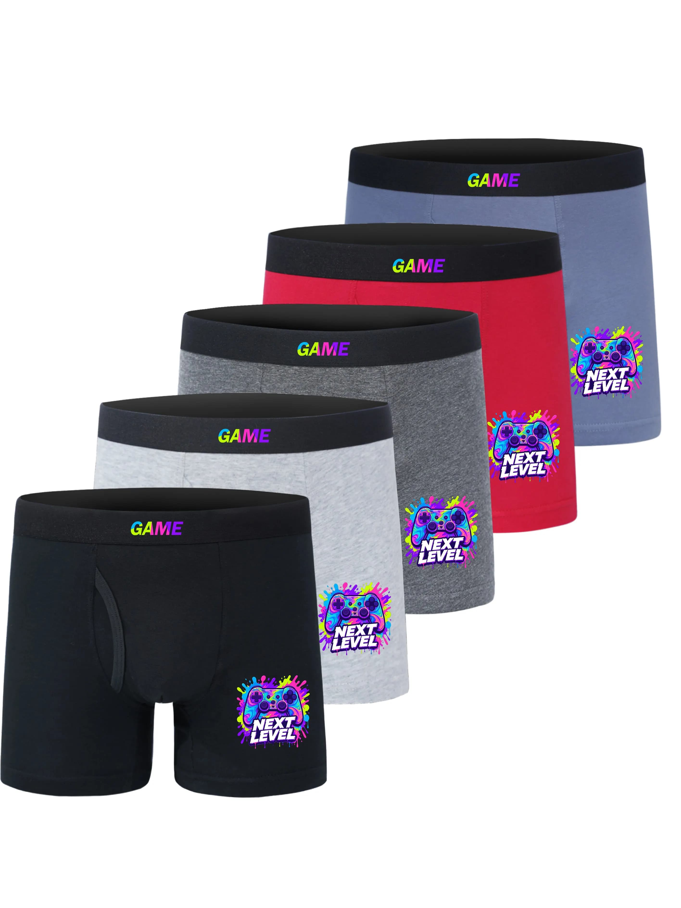 5 Pack Boys' Soft Breathable Cotton Underwear GameGame Controller Print Boxer Briefs 95% Cotton Kids' Comfortable Underpants