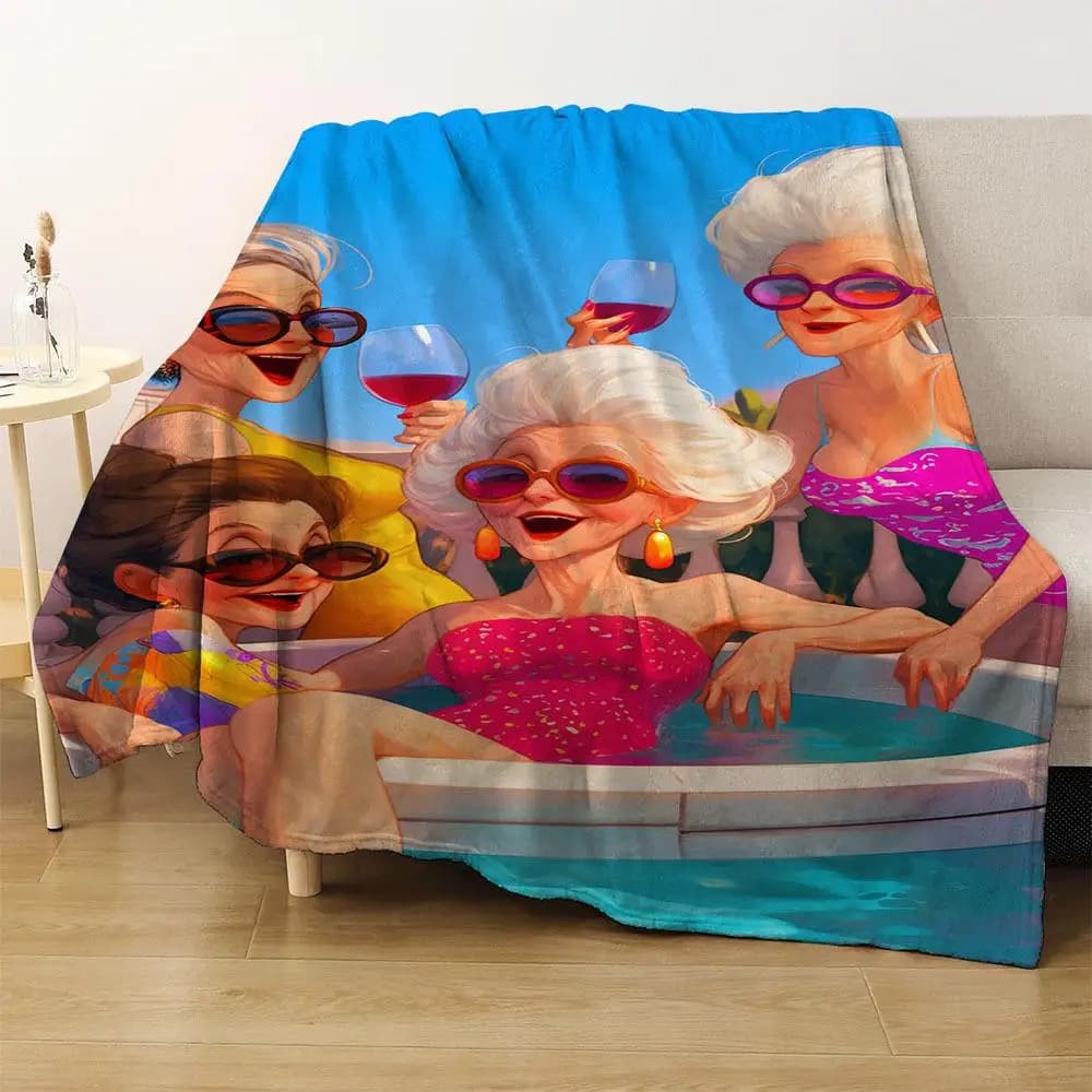 Elegante coperta stampata in flanella con motivo Lady Pool Party adatta a tutte le stagioni adatta per divano da ufficio e viaggi nel soggiorno