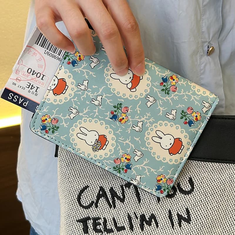 Cute Miffy Card Holder Document Cover Multifunctional Passport Clip Portable Storage Pouch for Travel Organization Use Gift Toys