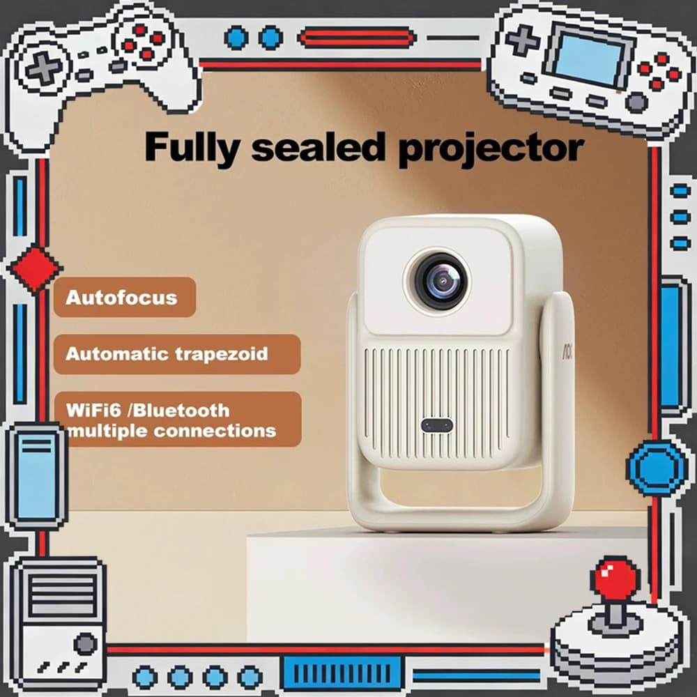 Proiettore Saier B18 Nativo 1080P con Autofocus e Correzione Trapezoidale Verticale Automatica, Audio Stereo Surround, Mini Proiettore Portatile