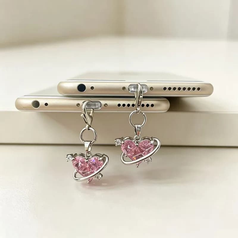 Pink Diamond Phone Dust Plug Pendant for iPhone Samsung Xiaomi Type-C / iOS / Micro USB Interface Cell Dustplug Accessories
