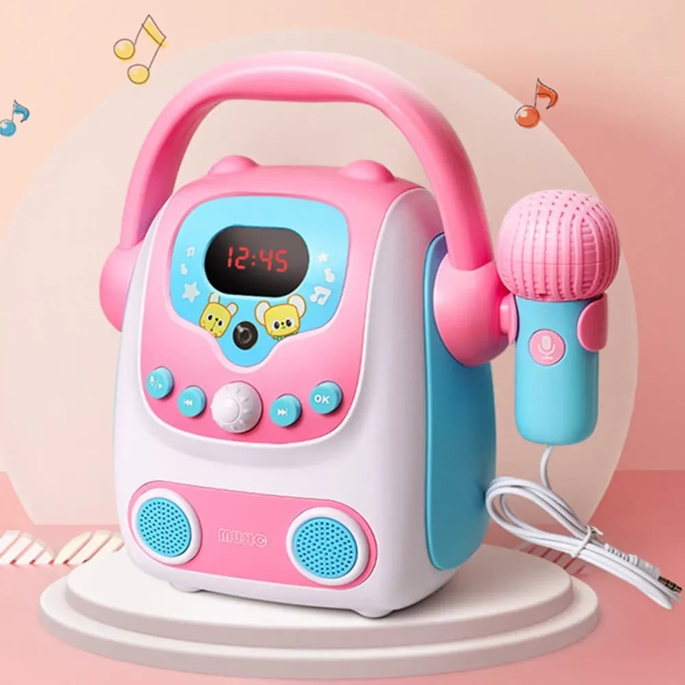 Macchina Karaoke Portatile per Bambini, Altoparlante Bluetooth, Lettore Musicale Wireless con Microfono, Luci e Funzione di Registrazione