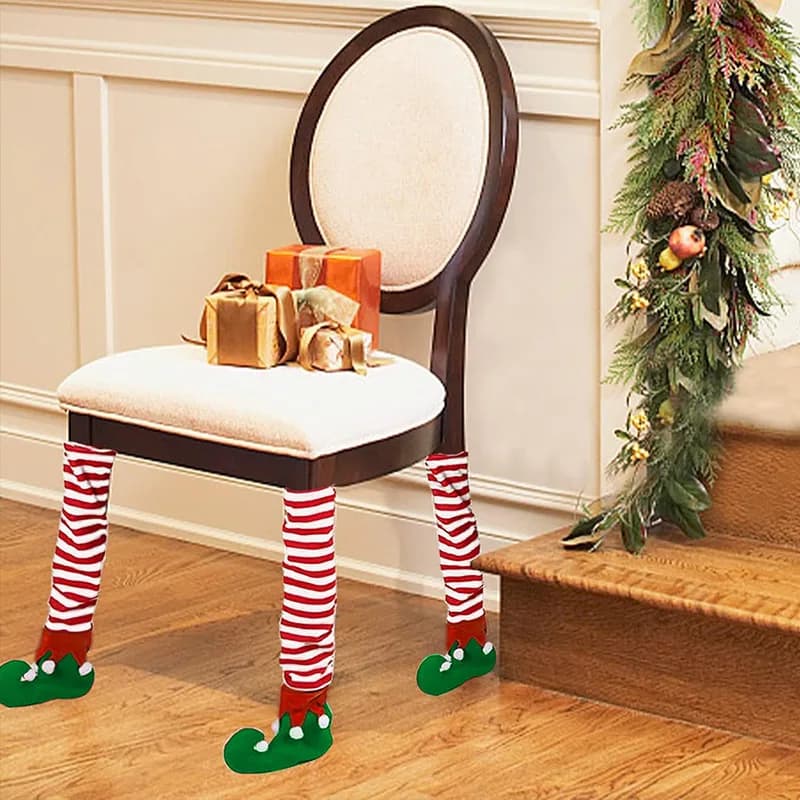 1pc Calzini per piedi da tavolo natalizi Stivali carini Copri gambe per sedie a righe Protezioni per pavimenti Piedini per mobili antiscivolo Manica Decorazioni natalizie