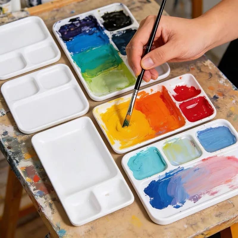 Melamine Watercolor Palette Imitation Ceramic Lightweight Easy Clean Paint Tray for Acrylic Gouache Painting Art Supplies