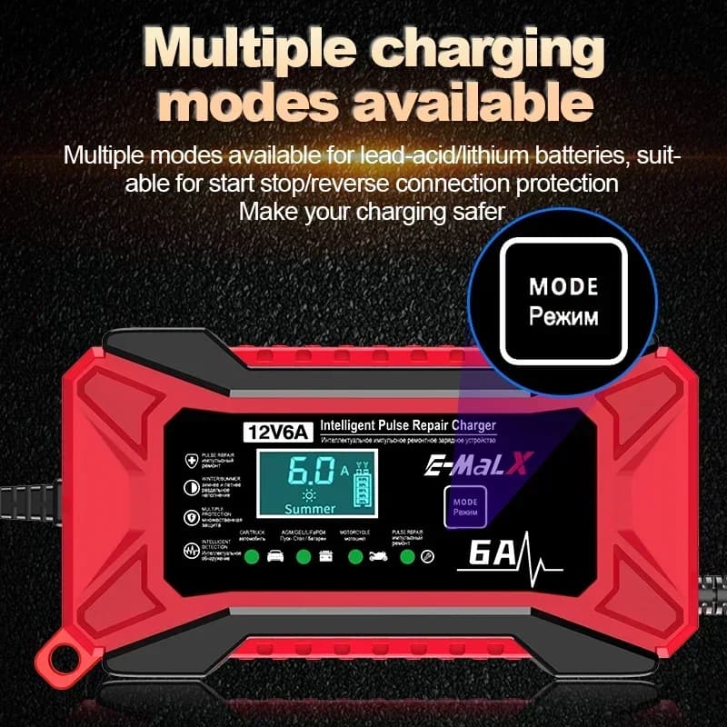 Nuovo 12V 6A LiFePO4 14.6V Smart Pulse Riparazione Caricabatteria per auto Carica AGM Ciclo profondo GEL Caricatore al piombo-acido per auto moto