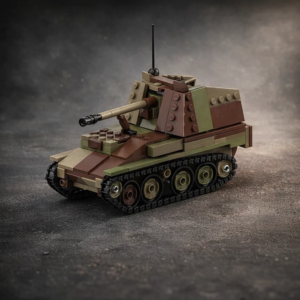 Blocchi da Costruzione Stile Seconda Guerra Mondiale, Modello di Carro Armato Militare Semovente, Mattoncini DIY, Giocattolo da Esposizione e Regalo