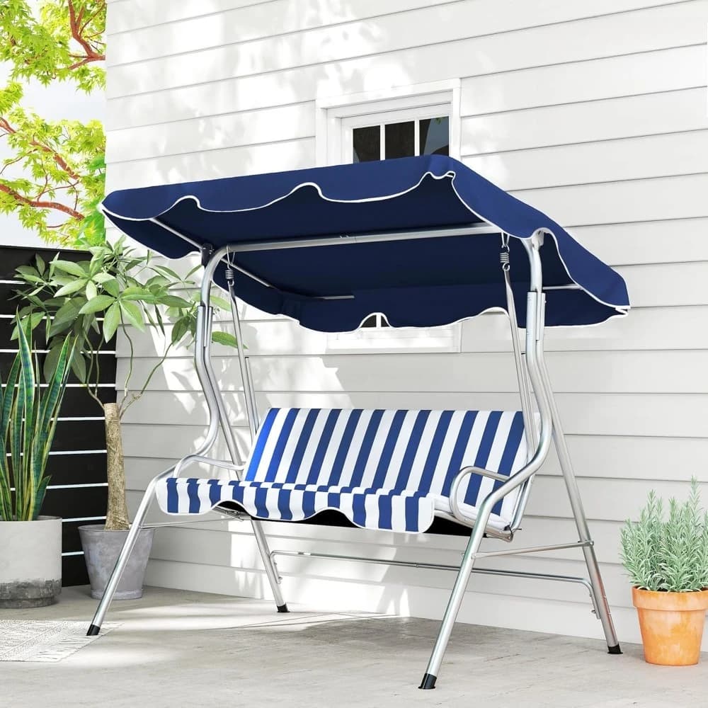 Three-seater porch with canopy, outdoor swing bench with canopy, adjustable curtain, cushions, customizable