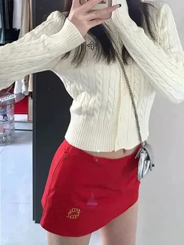 Red High Waist A-Line Skirt Women's Stylish Slimming Short Skirt Versatile Small Size 2026 New Style Half-length Skirt