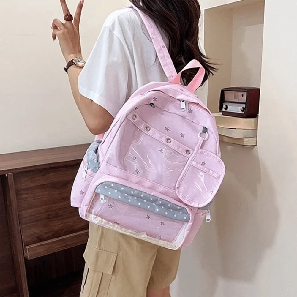 Sweet Transparent Polka Dot Backpack Lolita Itabag Student School Bag Multiple Pockets Printed Display Knapsack Outdoor Use