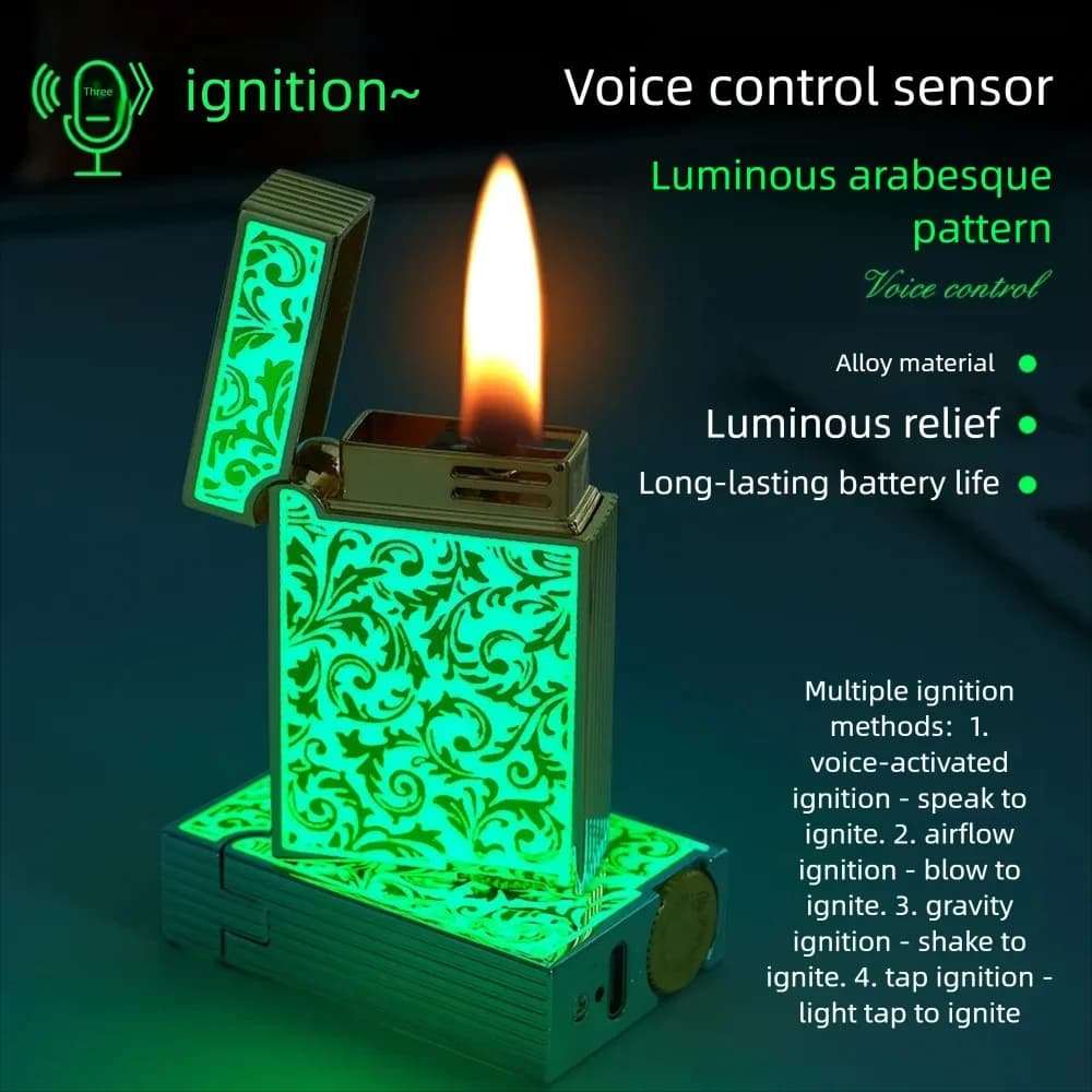 Luminous Intelligent Voice-controlled Kerosiene Lighter Metal Crisp and Pleasant Steel Tone Open Flame High-end Lighter Gift