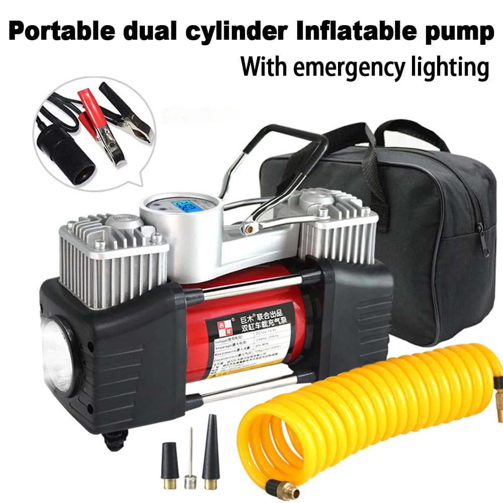 Pompa d'aria per auto a doppio cilindro 12V Display digitale portatile multifunzionale Gonfiatore per pneumatici per auto per pneumatici per veicoli elettrici ad alta potenza