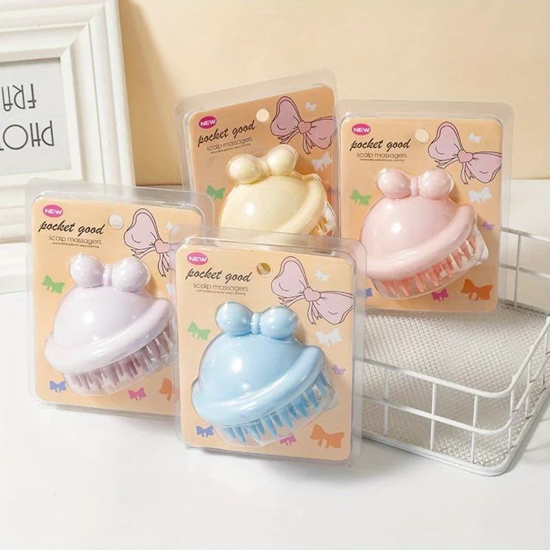 Cute silicone hair wash brush, scalp cleaning tool, massage brush, household wet and dry dual-use handheld hair wash brush
