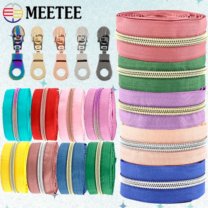 2/5/10 Metri 5 # Cerniere in Nylon + Cursori per Borse, Decorazioni per Tasche, Tiranti per Cerniere, Kit di Riparazione per Giacche e Capi d'Abbigliamento, Accessori per Cucito
