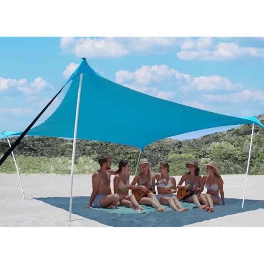 Tenda da Spiaggia 10x10ft UPF50+ Antivento Stabile, Gazebo Pop-Up per Campeggio, Pesca, Divertimento in Giardino o Pic-nic