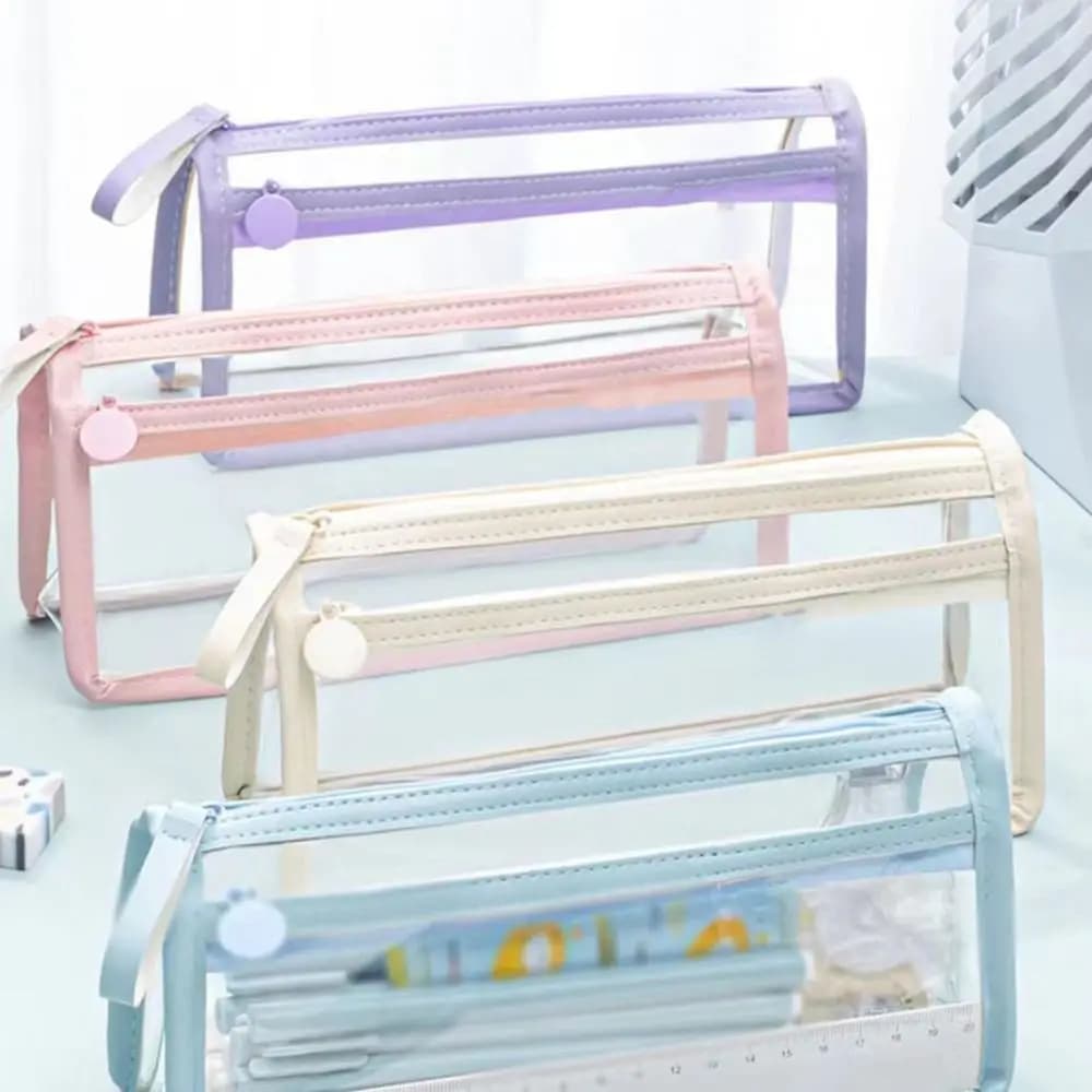 Borsa per penna a doppio strato di grande capacità borsa per cancelleria impermeabile trasparente per studenti astuccio portatile Organizer per cancelleria