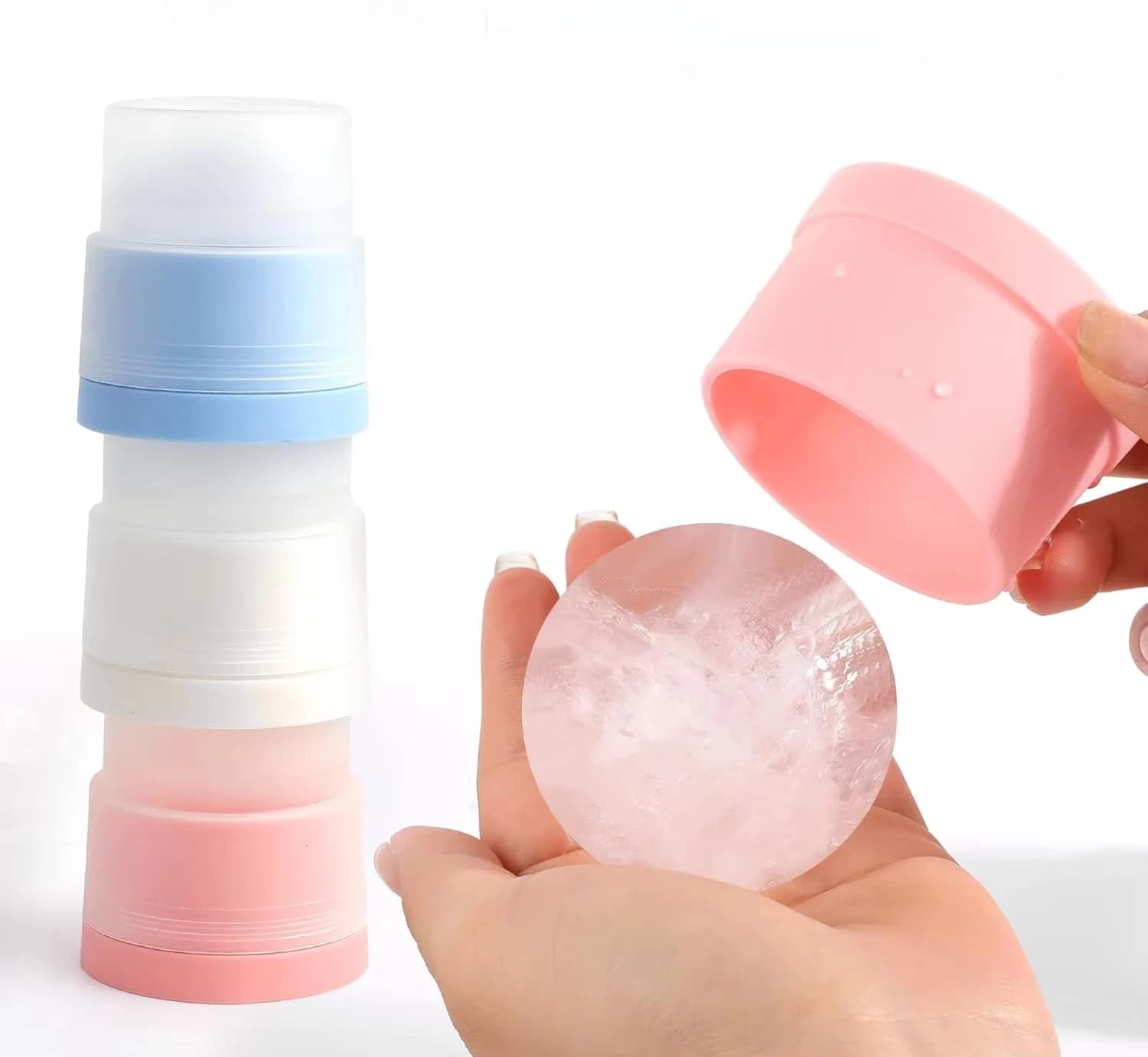 Stampo per Ghiaccio Sferico in Silicone, Grandi Stampi per Cubetti di Ghiaccio Rotondi Impilabili, Facili da Sfoderare, con Coperchi, Produttori di Ghiaccio Sferico