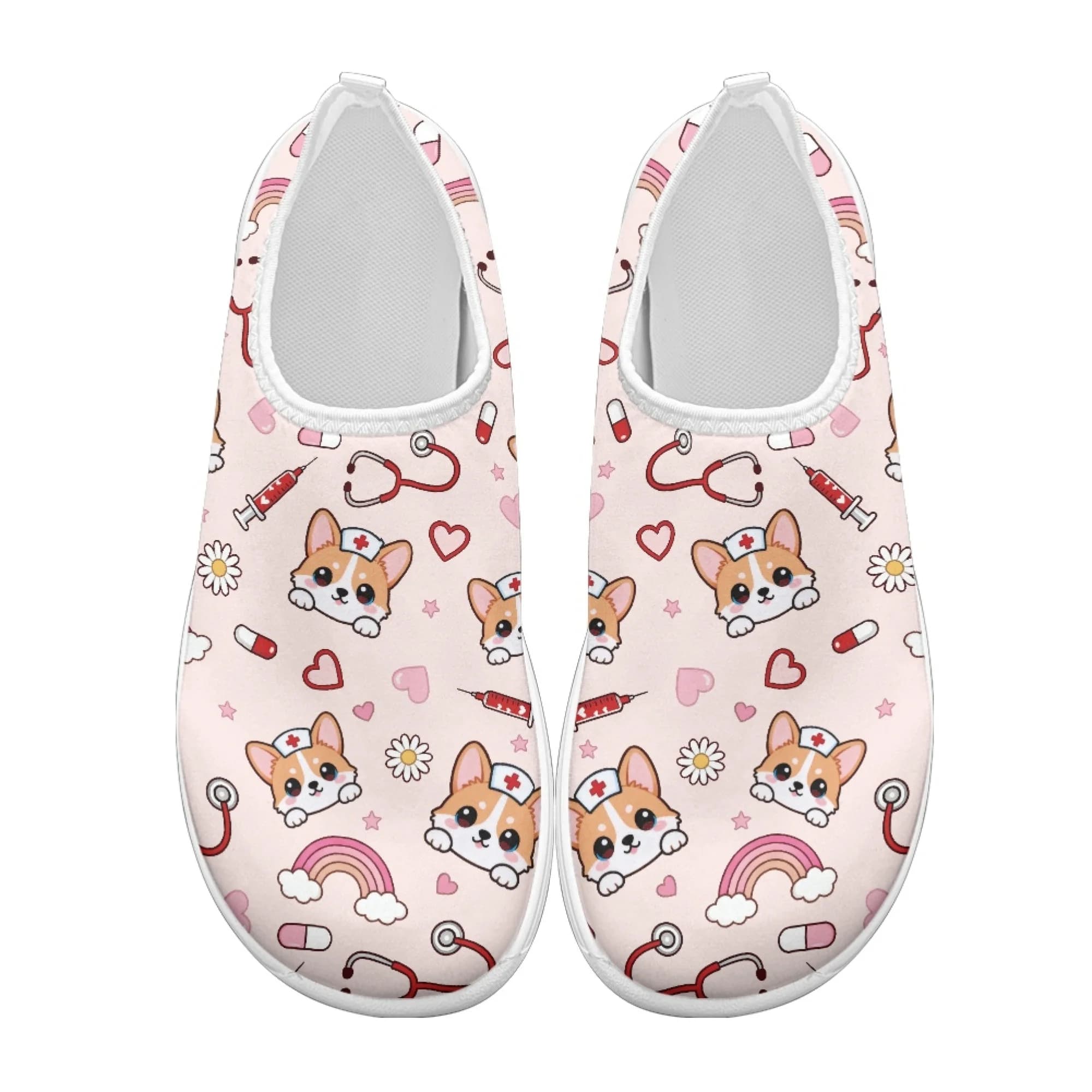 XIXIRIMIDO Slip On Casusal Shoes Stylish Polyester & EVA Nurse Work Shoes Comfy Walking Running Shoes for Woman Nurse Pattern