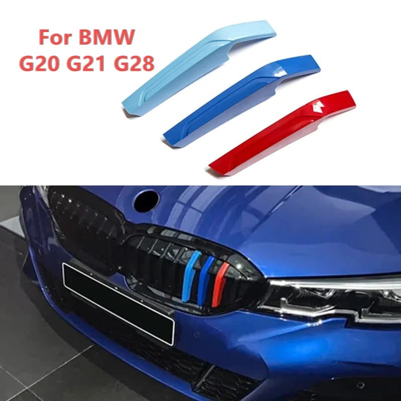 Per BMW G20 G21 G28 nuova serie 3 2019 2020 2021 2022 strisce di rivestimento della griglia anteriore dell'auto copertura della griglia 3D M adesivi accessori