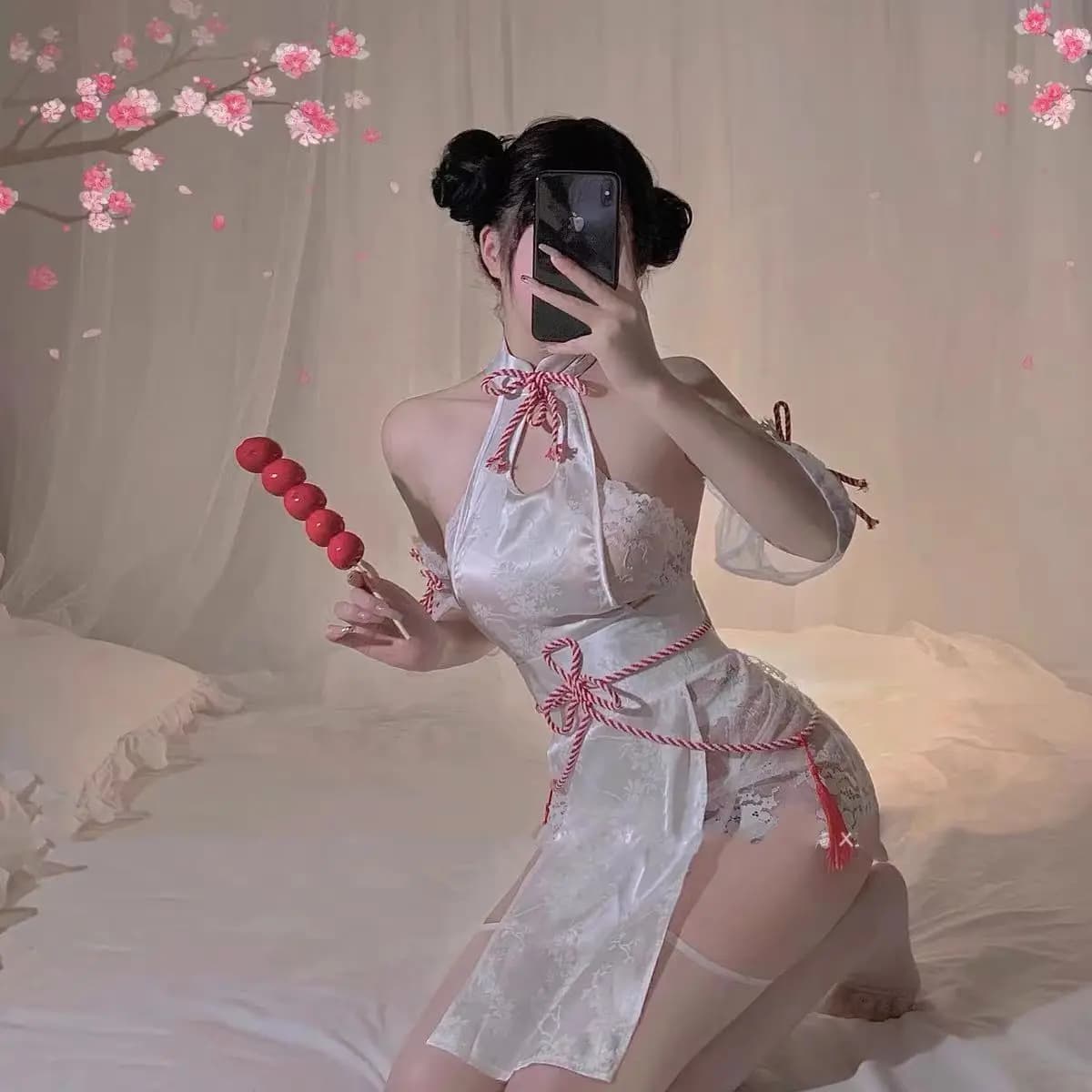Lingerie erotica da donna sensuale cheongsam cavo colletto rialzato pacchetto anca puro desiderio vento antico set uniforme Hanfu