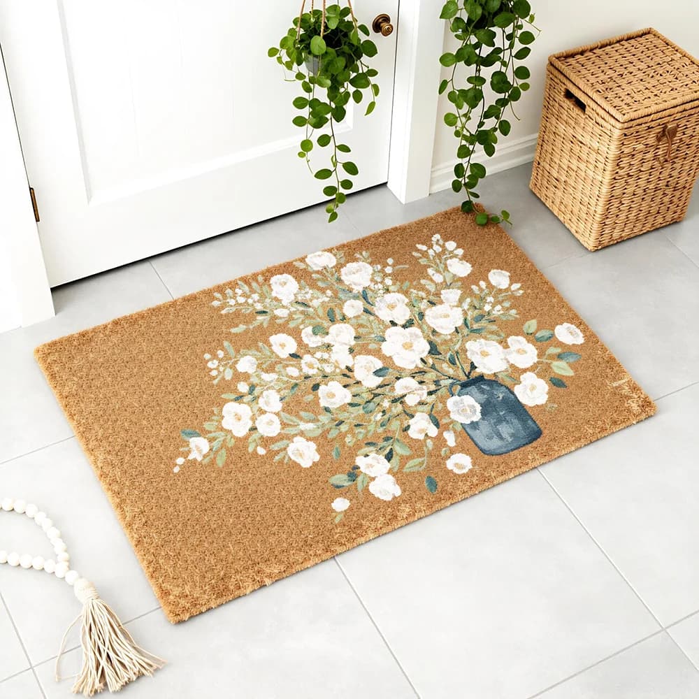 Tappeto Zerbino Floreale Rustico, Tappeto di Benvenuto Floreale, Tappeto Stile Bohemien, Tappetino Decorativo per Interni ed Esterni, Regalo Ideale