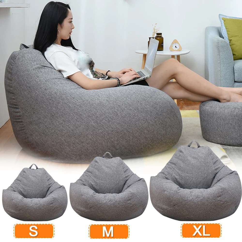 Large and small chairs with lazy sofa cover without upholstery in linen fabric, sack chair, ottoman, sofa, Tatami sofa, living room