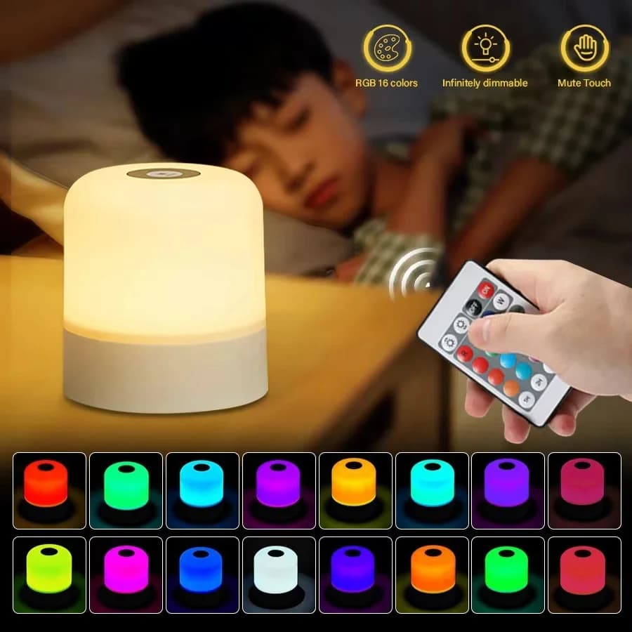 16 Color LED Table Lamp - Dimmable Rechargeable Bedside Table Lamp with touch and remote control for room furniture