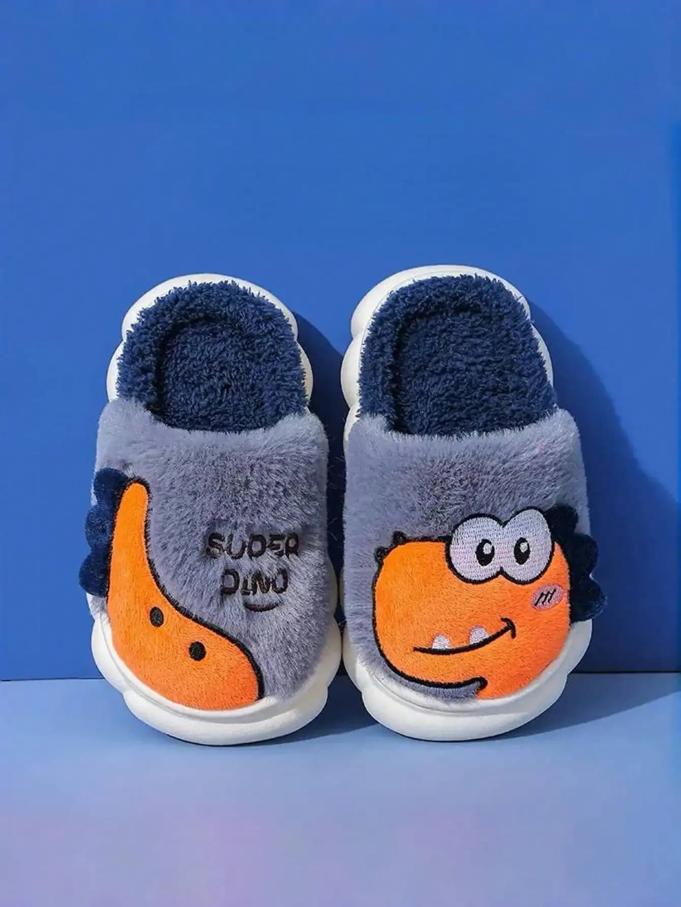 Boys' and girls' dinosaur warm, fleece and anti-slip thick-soled slippers
