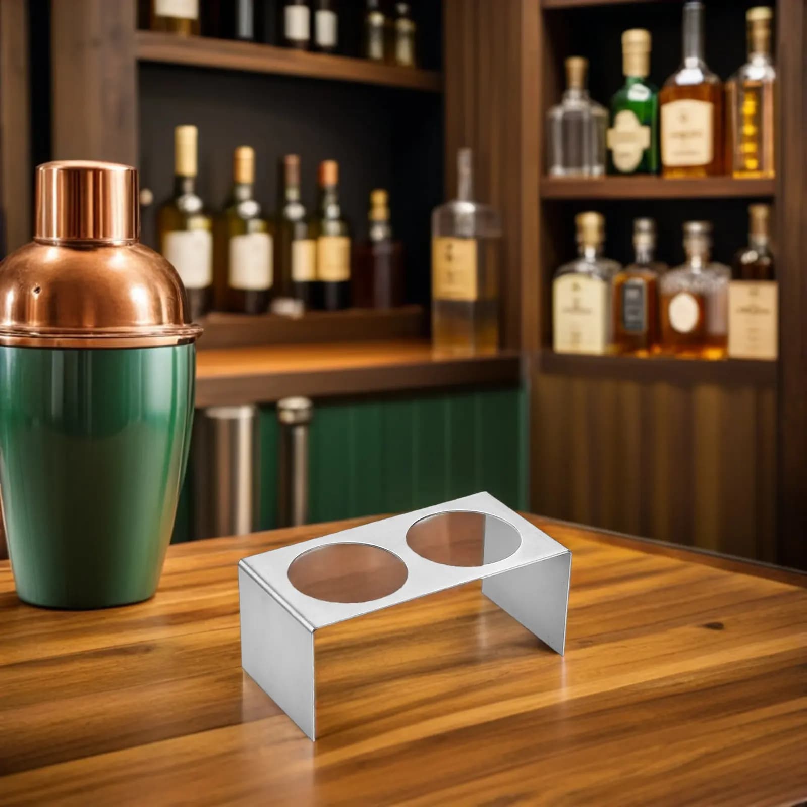 Stainless Steel Shaker Bottle Stand Fixed Non-Tip Cocktail Shaker Stabilizer Base Anti-Slip Heavy Duty Bar Counter Organizer