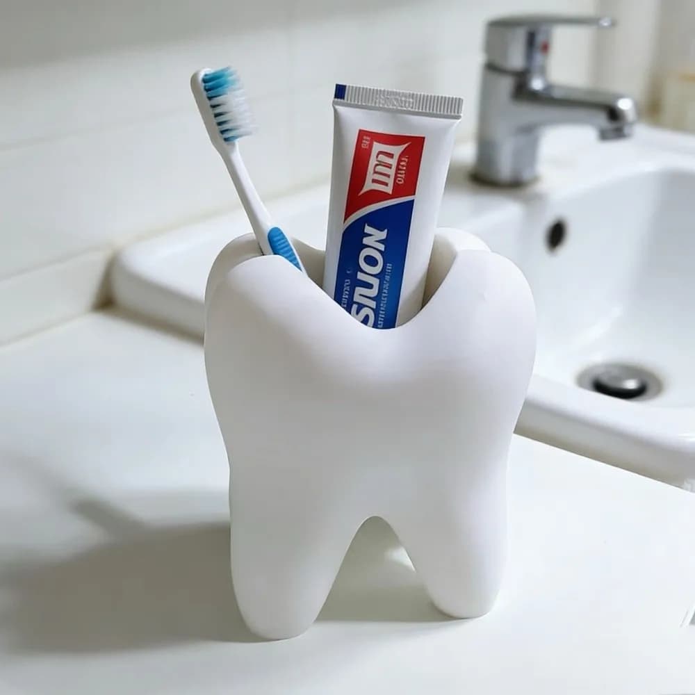 Tooth Shaped Toothbrush Holder Multifunctional Plastic Stationery Pen Holder‌ Desk Organizer Storage Box Succulent Planter