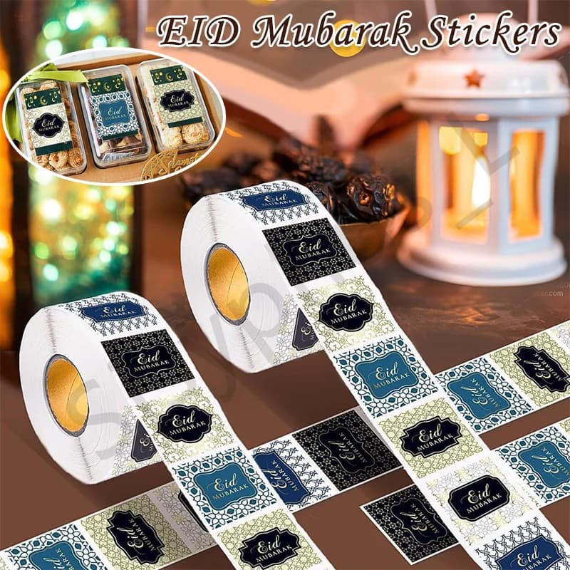 500-2000 Pz EID Mubarak Adesivi Sacchetti Regalo Scatole di Caramella Sigilli Etichette Ramadan Islamico Musulmano Festa Decorazione FAI DA TE Adesivi di Carta