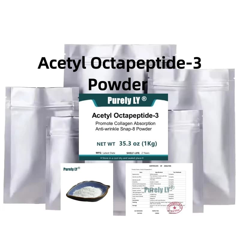 Sacchetti Piatti con Chiusura a Zip in Alluminio da 50-1000g per Cosmetici, Acetyl Octapeptide-3 SNAP-8 Peptide, Promuove l'Assorbimento del Collagene, Anti-rughe