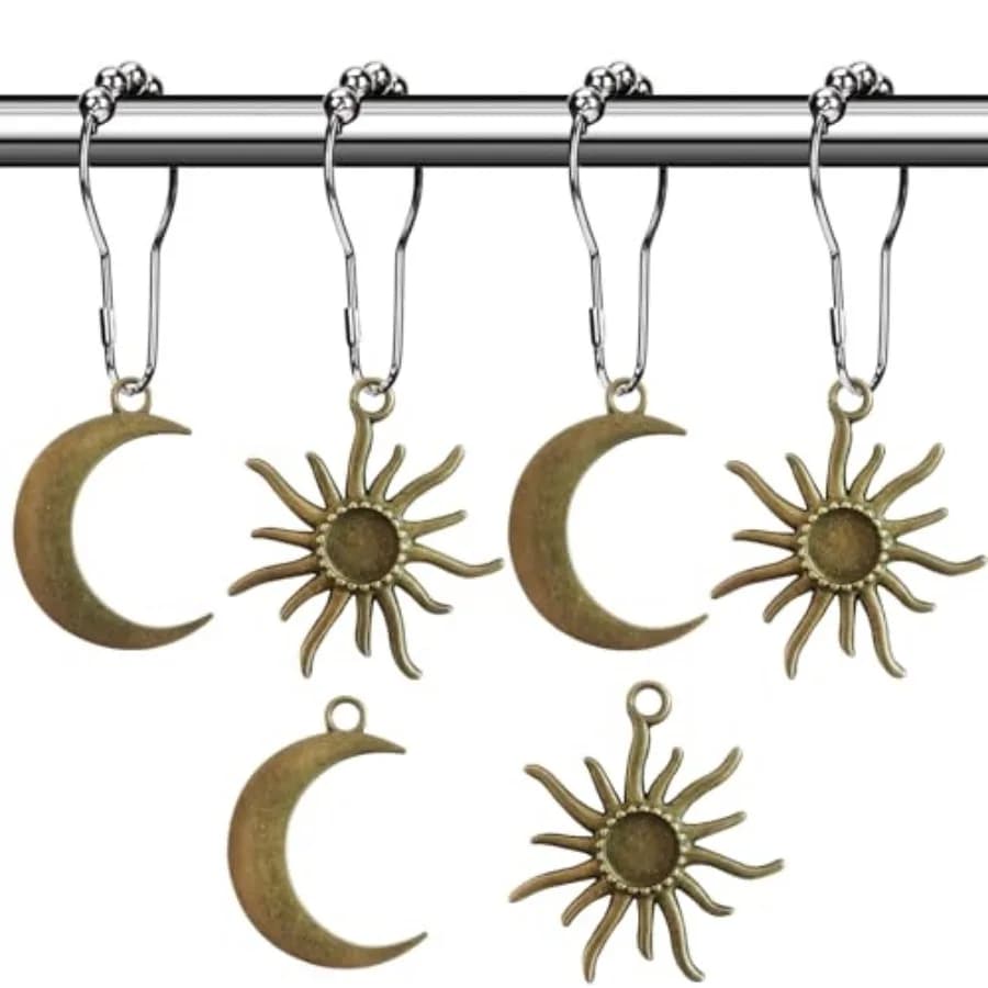 Sun Moon Celestial Shower Curtain Hooks Rings - Mid Century Abstract Boho Shower Curtain Hooks, Minimalist Vintage Cute Shower
