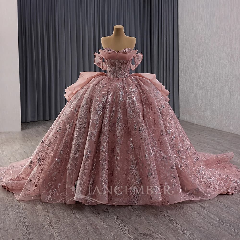 Abito da ballo rosa scintillante Abiti stile Quinceanera che borda Sexy con spalle scoperte Lace up Princess Party Abiti da 15 Anos personalizzati