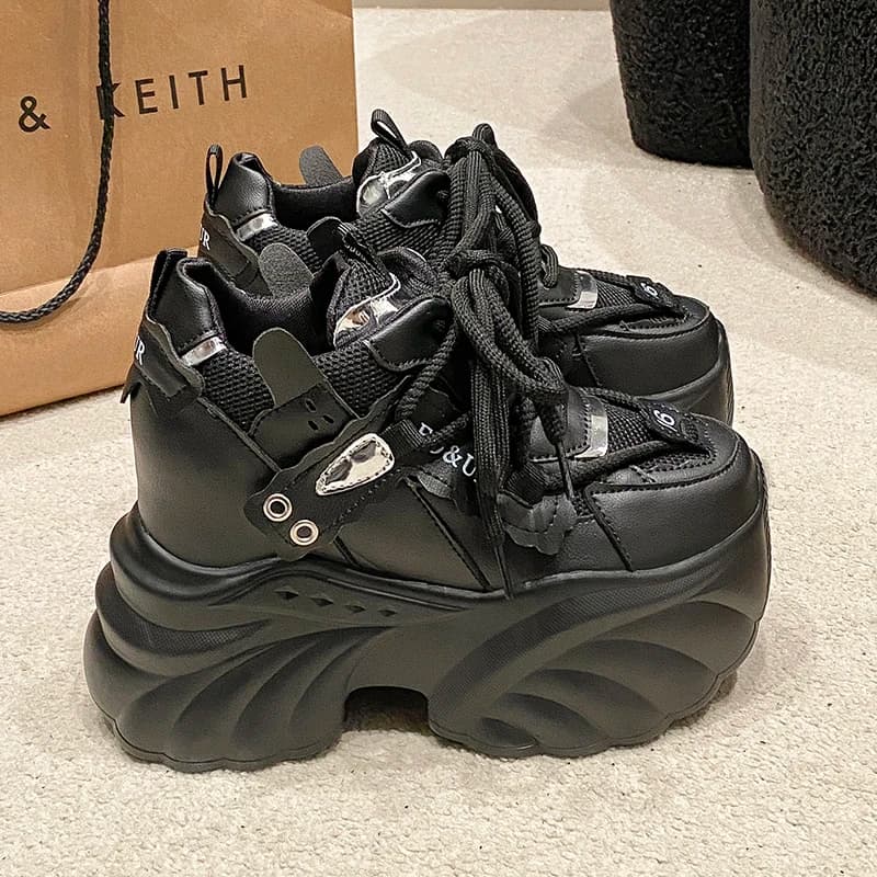 Scarpe da Donna alla Moda, Sneakers con Plateau Alto 10CM, Scarpe Chunky con Lacci Primaverili, Scarpe Sportive Casual con Zeppa Traspirante