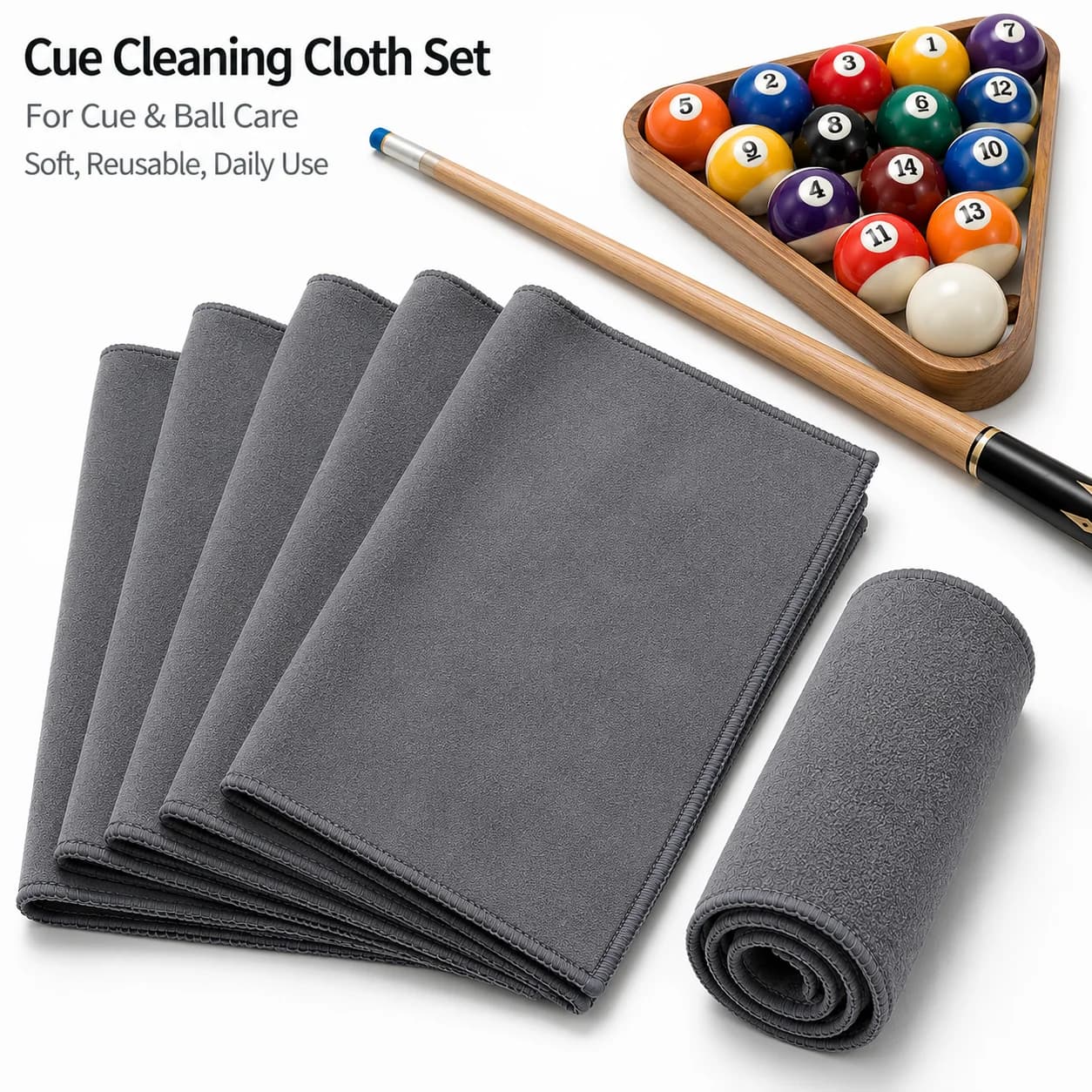 6Pcs Billiards Cue Cleaning Cloth Polyester Soft Wiping Towels for Snooker Pool Table Cue Care Home Club Practice Accessories