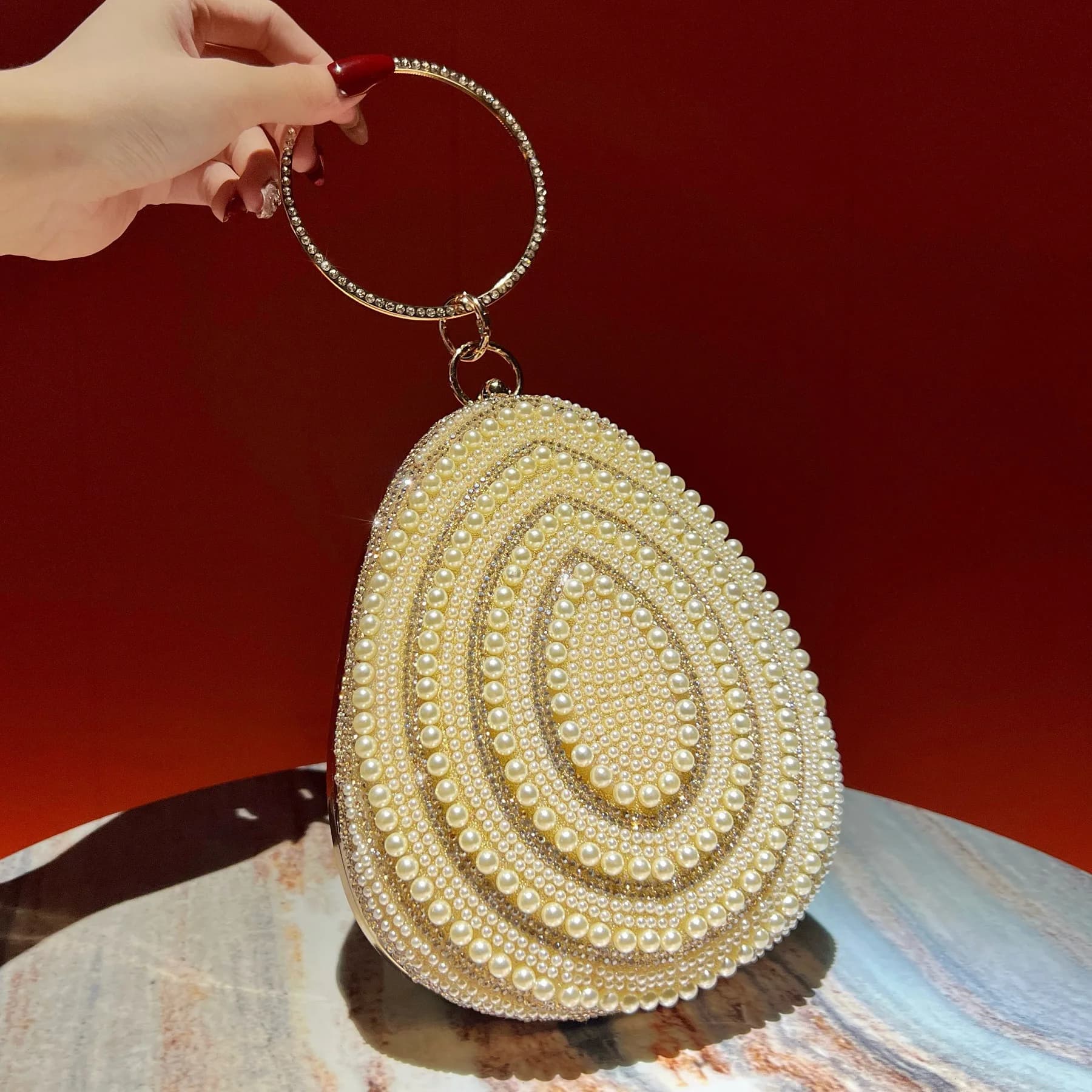New luxury women's dress diamond-encrusted handbag pearl dinner clutch bag exquisite small women's messenger bag