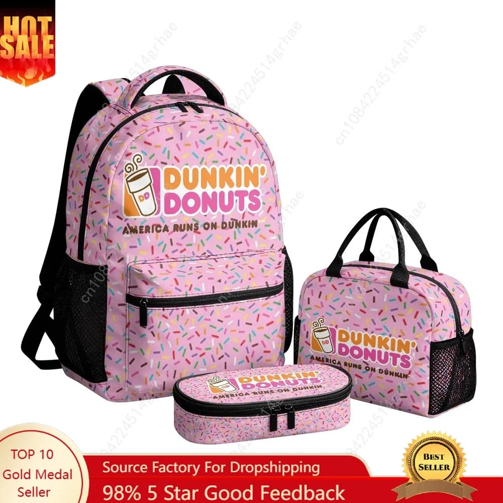 Dunkin' Custom Leisure All-Over Print 3-Piece Backpack Set Deez Nuts (Includes Backpack, Lunch Bag, and Pencil Case)