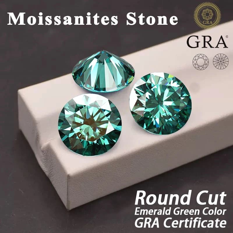 Moissanite Round Cut Emerald Green Color Charms Lab Grown Diamond DIY Ring Necklace Earrings Main Materials with Certificate