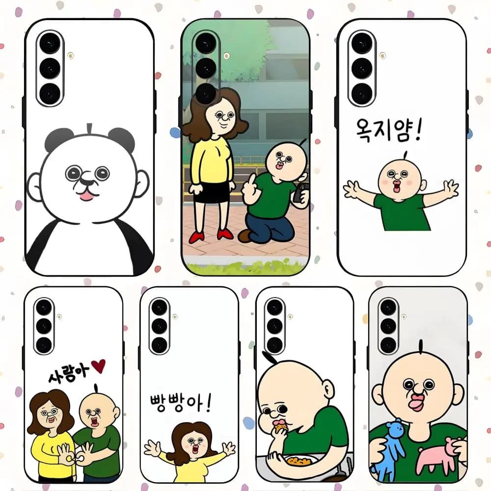 Custodia per telefono Cartoon Bbangbbang Daily Life per Samsung Galaxy S25 S24 S23 S22 S21 S20 Plus Ultra Note20 Nero morbido