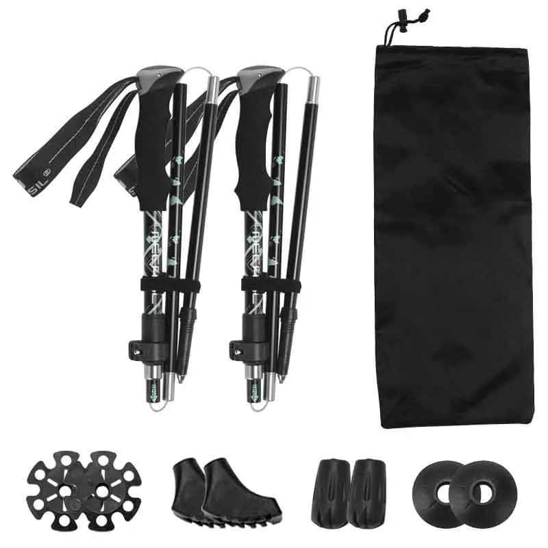 Set of lightweight and foldable hiking sticks with backpacking gear with snowshoe - 2 piece aluminum walking sticks for trekking adventures