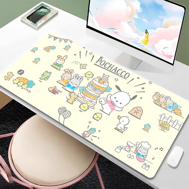 Squisito tappetino per mouse kawaii Pochacco, tappetino per tastiera da gioco, tappetino per mouse da scrivania, tappetino in gomma per laptop, accessori da gioco, tappetino per mouse grande