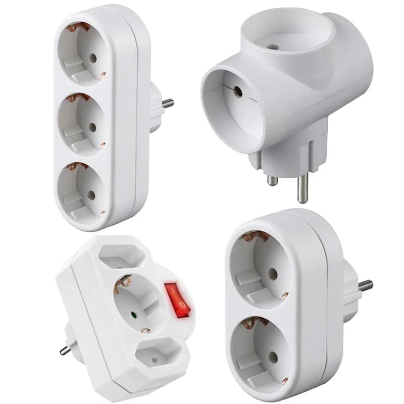 Adattatore Multipresa da Parete EU 3 Poli Nero e Bianco, 16A 250V, Presa Tripla Tedesca 3500W