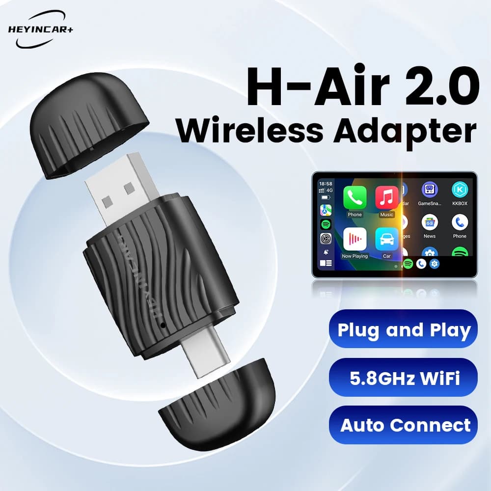 HEYINCAR Adattatore Wireless 2 in 1 per CarPlay/Android Auto, Interfaccia USB/TYPE-C, Mini Box Intelligente per Connessione Rapida Universale