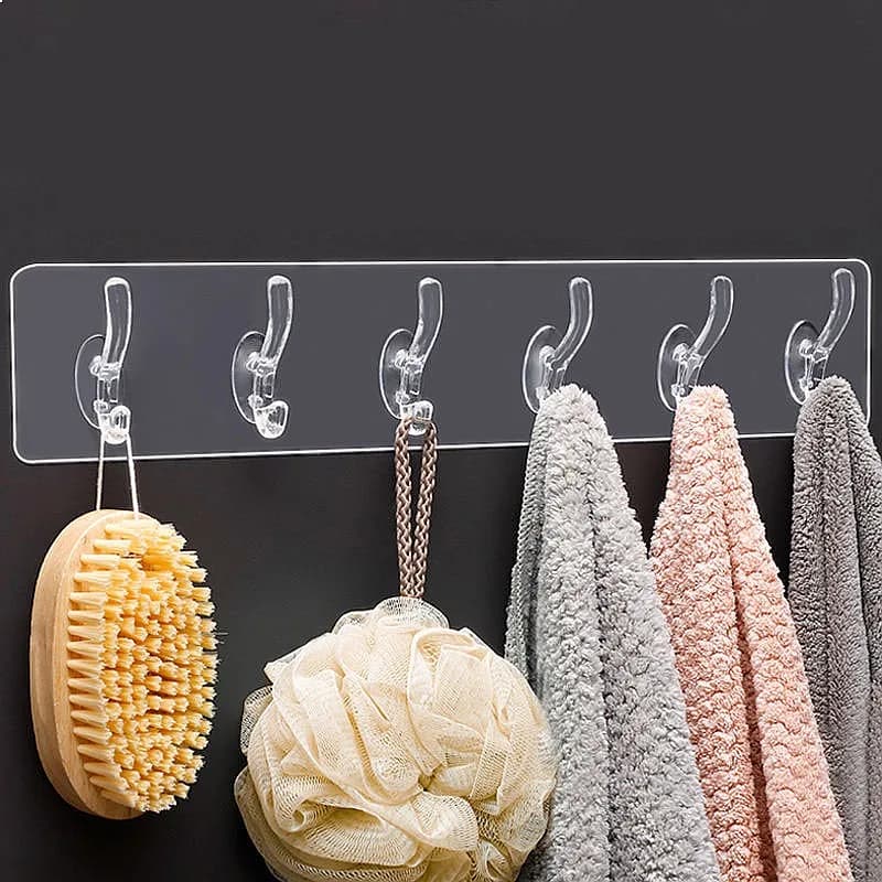 3 5 6 Hooks Transparent Holder Rack Bathroom Towel Sponge Storage Hanger Hat Clothes Seamless Hook Organiser