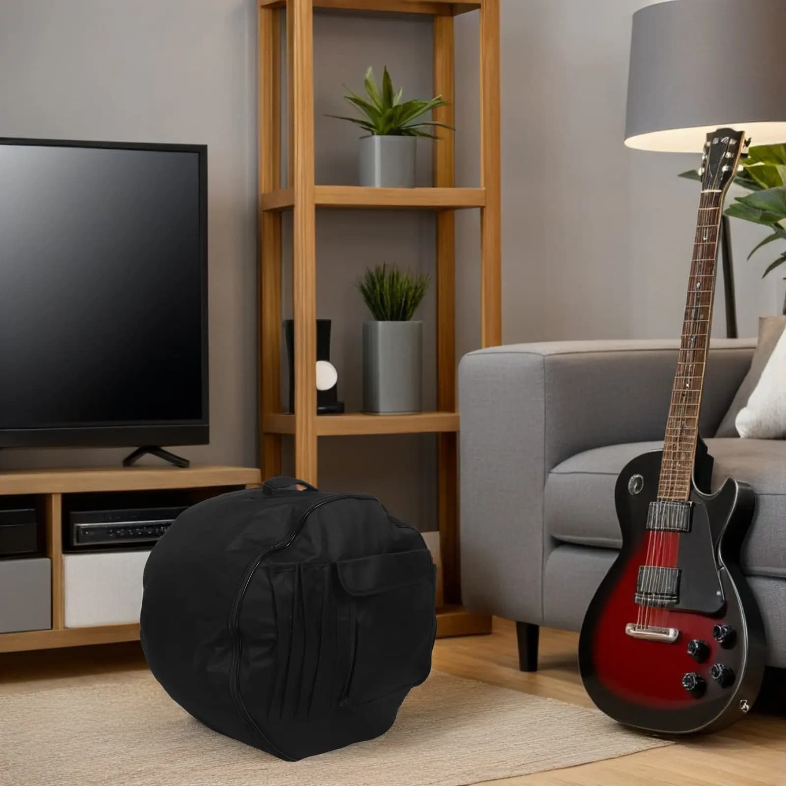 Borsa per rullante versatile con interno imbottito, cinghie regolabili e tasca per bacchette, ideale per rullante