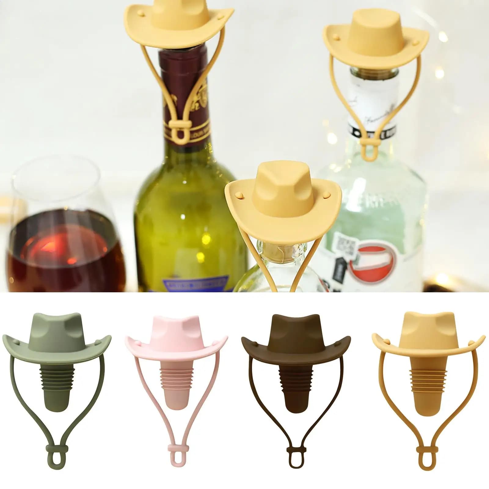 Tappo per Vino a Forma di Cappello da Cowboy, Tappo per Bottiglia di Champagne, Accessorio Decorativo in Silicone per Conservazione Bevande, Gadget da Cucina per Casa