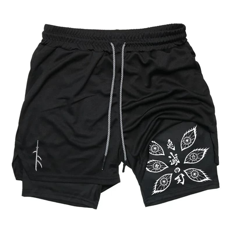 New Demon Slayer Anime Printed Double Shorts Running Summer Men's New Gym Sport Cycling Hiking New Shorts 2 in 1